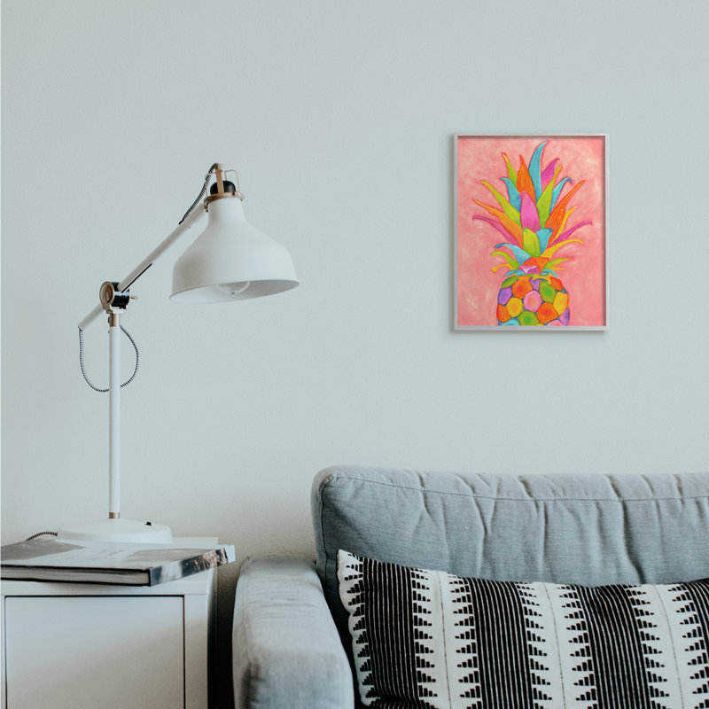 Vibrant ananas fruit amusant rose bleu jaune, H 14 po x l 11 po, Estampe numérique Farmhouse