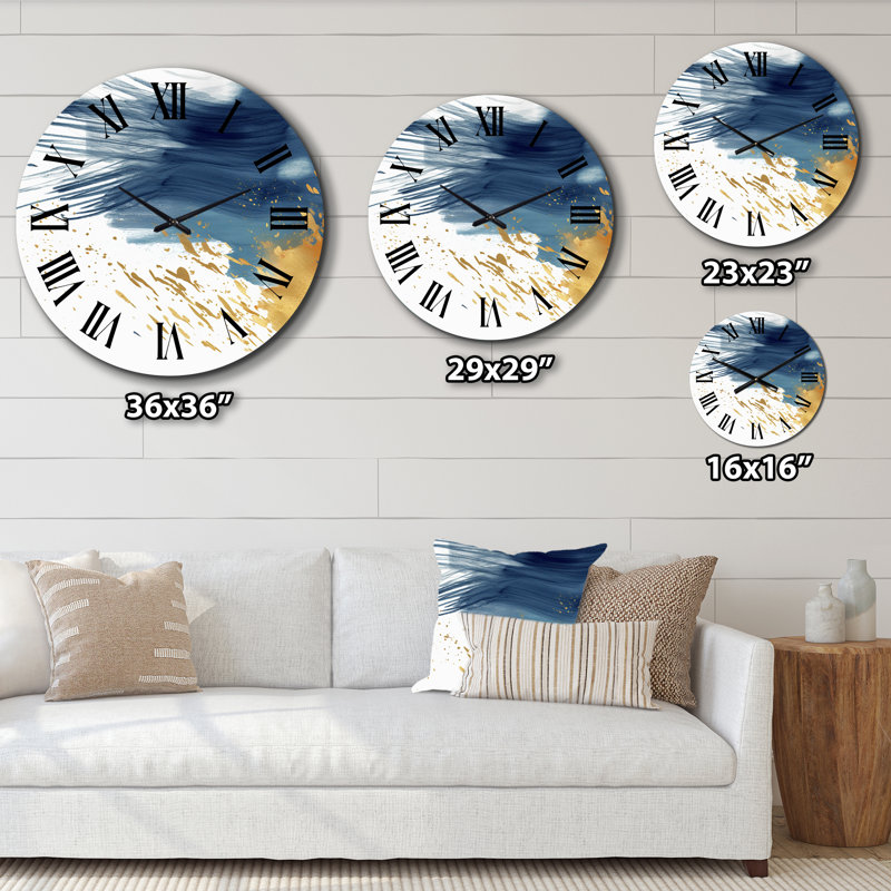Horloge murale bleu foncé et or abstrait II - Fractals, Grand