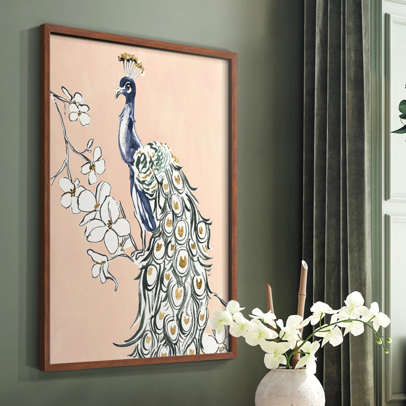 «Peacock in Gold IV», reproduction encadrée - bois massif, Brun, H 14 po x l 11 po