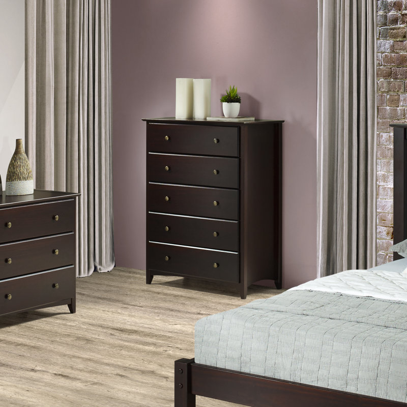 Faringdon 34.5'' W 5 - Drawer Dresser, Cappuccino
