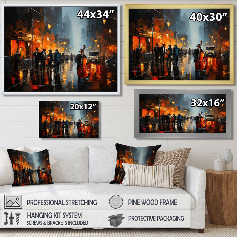 Jazz afro-américain Harlem City - impressions sur toile, art mural Harlem Jazz, H 12 po x l 20 po, Argent argent