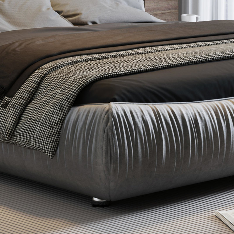 Lit plateforme tapissier gris avec rembourrage confortable et lattes Tête de lit tapissier ergonomique en bois massif, Gris