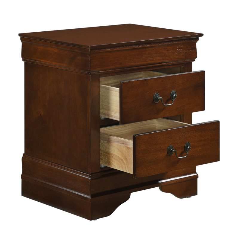 Table de chevet traditionnelle avec 2 tiroirs - Cerisier brun pour la chambre à coucher