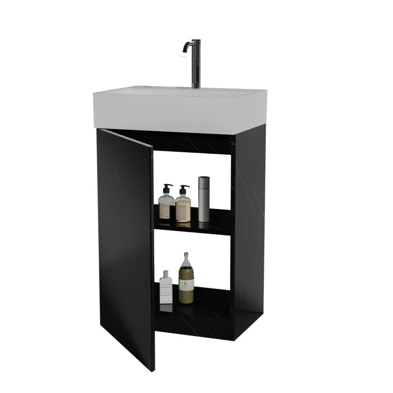 Meuble-lavabo en marbre avec lavabo en céramique, Noir