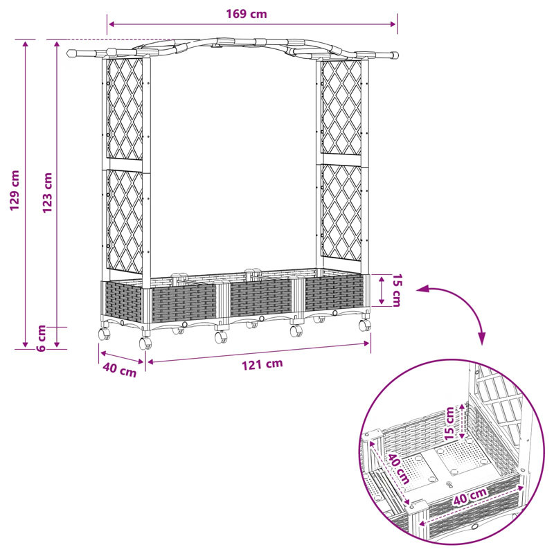 Raised Garden Bed, 129cm H x 169cm W x 40cm D, Light Grey
