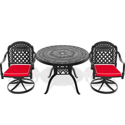 3 All-Weather Dining Of Aluminum Casting, 2 Swivel Chairs & 39.37" Round Table, Black, Corrosion And Lovely Casting For Outdoors, Black Frame, Relaxing Tabletop