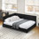 Lit plateforme tapissier réversible en L avec tissu en velours