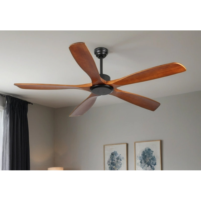 60 Inch wood Ceiling Fan no light with Remote Control, Low Profile Ceiling Fan without Light,Noiseless Reversible DC Motor with Timer