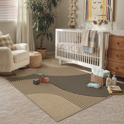 Linea Faux Linen Geometric Area Rug