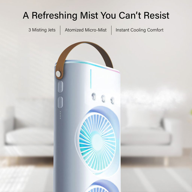 Bell + Howell Aqua Breeze Dual Misting 3 Speed Rechargeable Fan With Remote Control