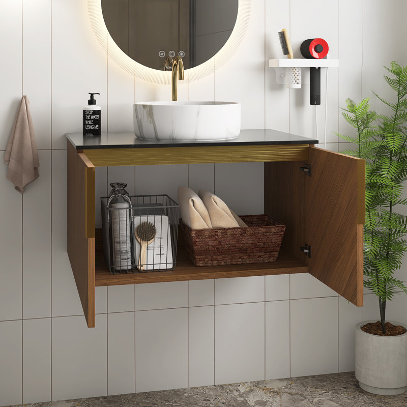 Meuble-lavabo mural simple 30 po avec comptoir, Circulaire, Blanc