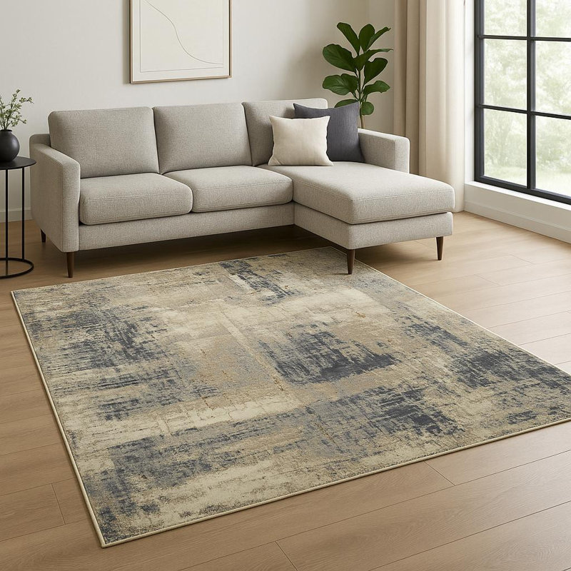 Tapis abstrait brun noué à la main 8 pi x 10 pi