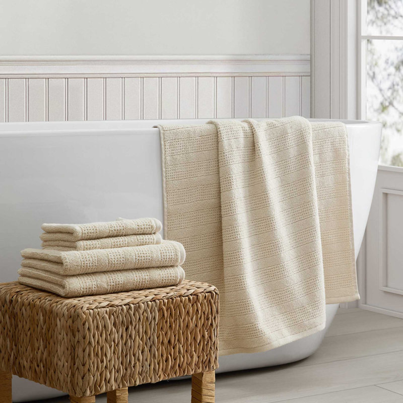 Martha Stewart Bedford Cottage Solid Cotton 6 Piece Towel Set, Beige