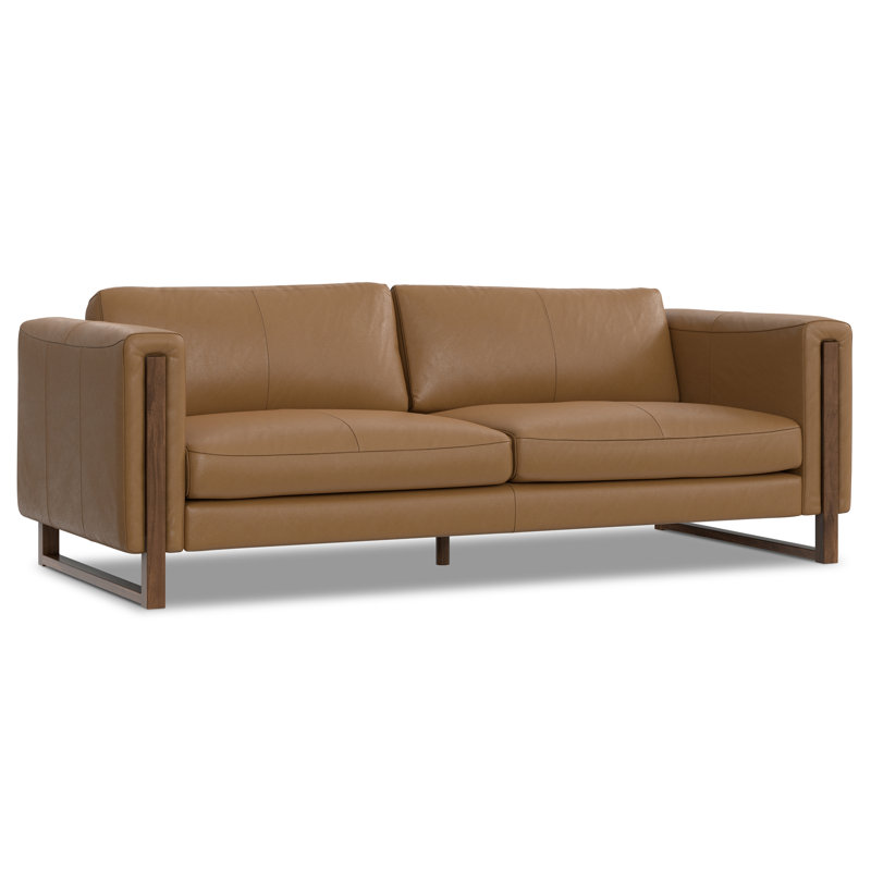 Richard Genuine Leather Loveseat Sofa in with Solid Wood Legs, 3, 83 inch, Richard Butternut Brown Genuine Leather