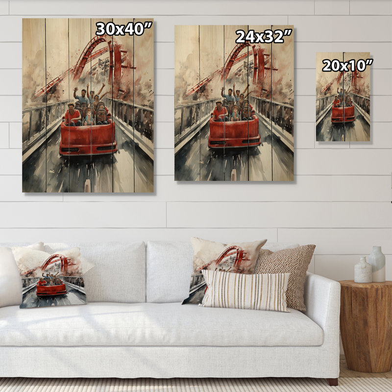 «Rollercoaster Thrill Seekers Delight III», reproduction sur bois, H 40 po x l 30 po x P 0,78 po