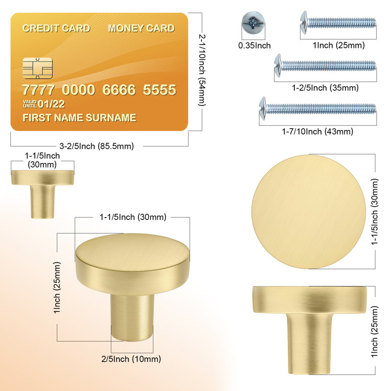 Probrico Solid Round Cabinet Knobs for Cupboard Drawer Hardware, Gold