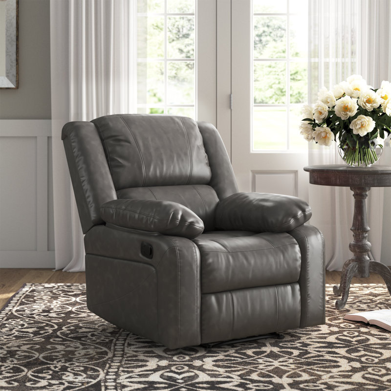 Arland Contemprary Faux Leather Pillow Back Recliner, Gray Faux Leather