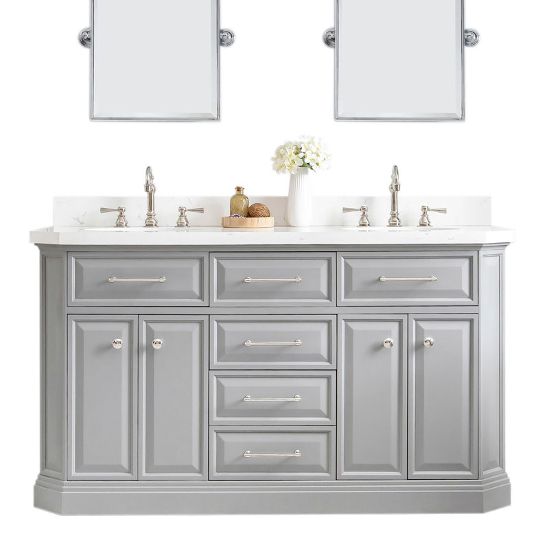 Palace 60'' W Double Vanity, Cashmere Gray, Polished Nickel