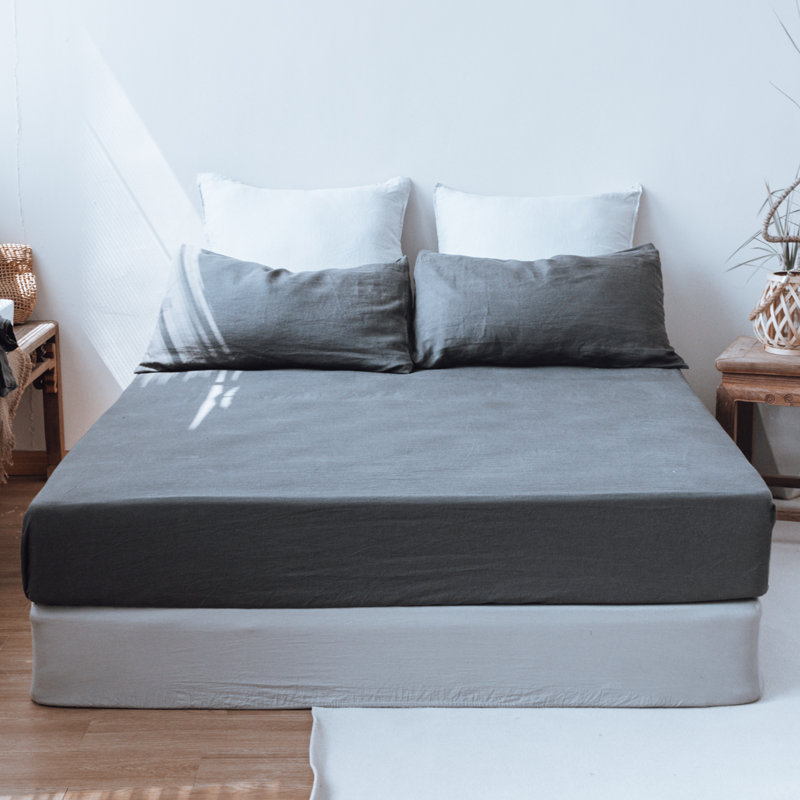 Linen Fitted Sheet, King Fitted Sheet, Dark Gray