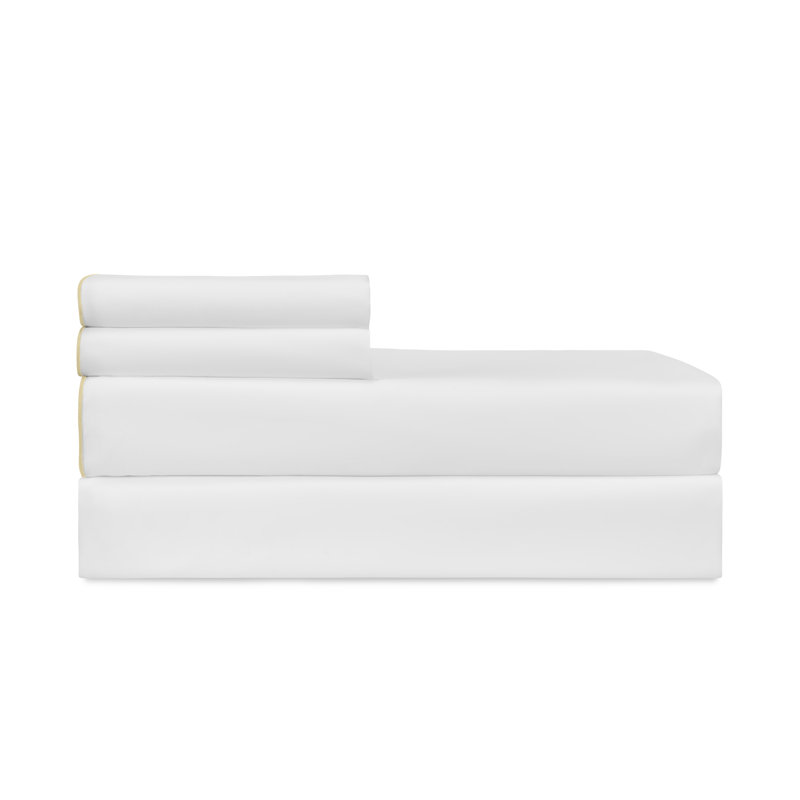 Arlo Percale Sheet Set, King Sheet Set with 2 King Pillowcases, White/Citrine