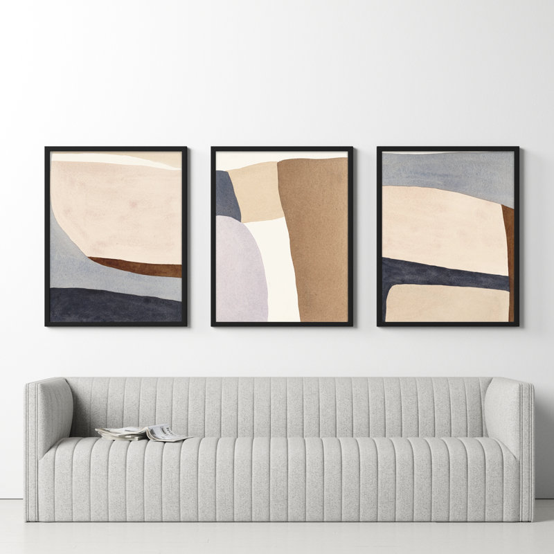 Divided " Divided By 3 In Blue " by Julia Balfour 3 - Pieces, 38" H x 90" W, Black