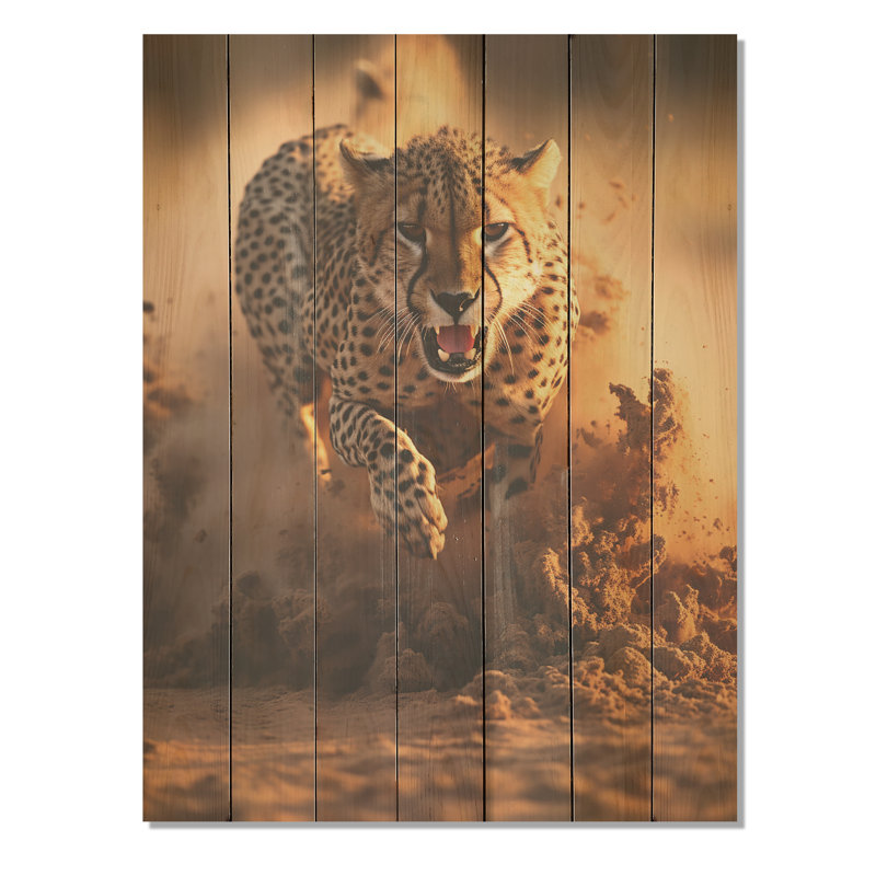 Photo de la chasse au guépard I - Léopard / guépard sur bois, H 32 po x l 24 po