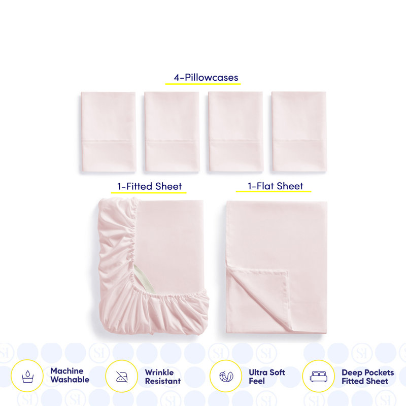 Ensemble de draps luxueux en microfibre douce avec taies d'oreiller en prime, Rose pâle