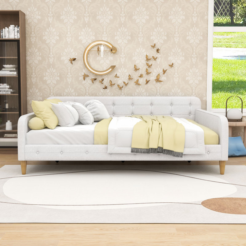 Upholstered Daybed with Support Legs, Beige