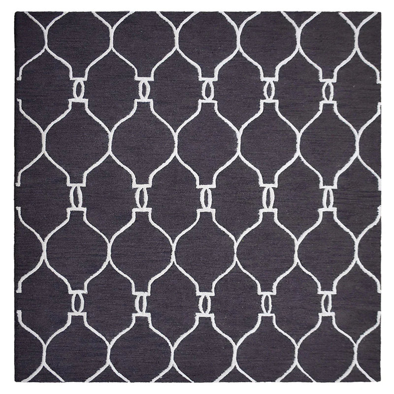 Selen Hand Tufted Wool Eco-Friendly Area Rugs - Square, Brown Beige Color, Geometric Modern Design, High Pile Thick Handmade Anti Skid Area Rugs for Living Room, Bed Room