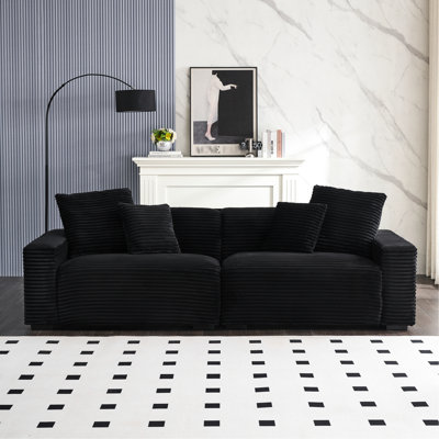 Black Corduroy 4 - Seat Living Room , 105.49 Inch Size, Throw Pillows, Dense Foam For Comfort In Corduroy, Soft Stain Interior, Depth, Wood Based Panel