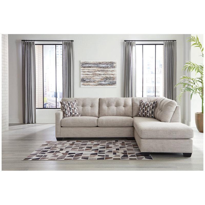 Canapé modulaire 2 pièces avec méridienne Armira, Polyester beige, Orienté à droite