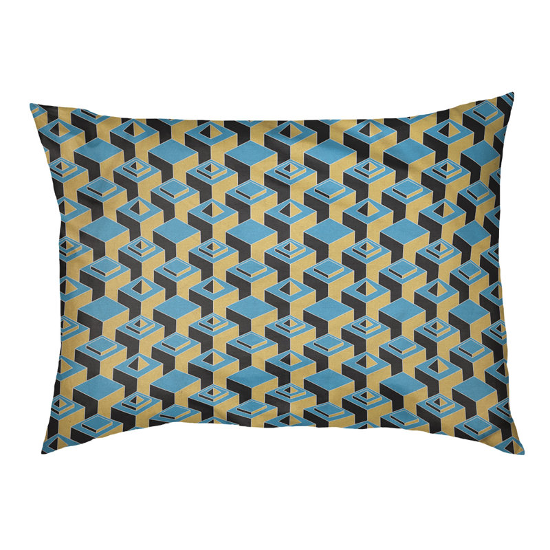 Coussin pour chien intérieur à motif skyscrapers Chen, Grand (l 50 po x P 7 po x H 40 po), Bleu sarcelle/jaune