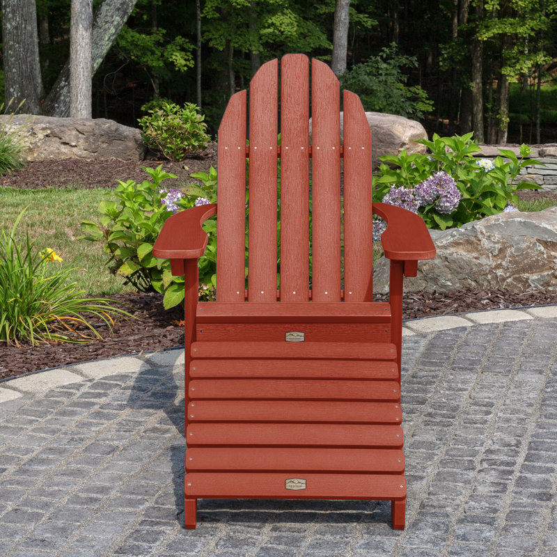 Hinz Outdoor Adirondack Chair With Ottoman, Rustic Red