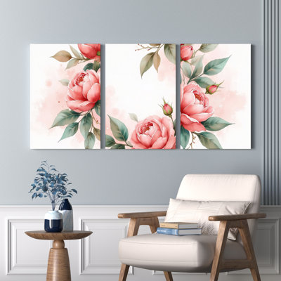«Blush Pink Peony», reproduction d'art sur toile tendue sur toile (ensemble de 3)