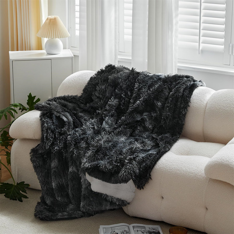 Sherpa Faux Fur Blanket,220cm, Black