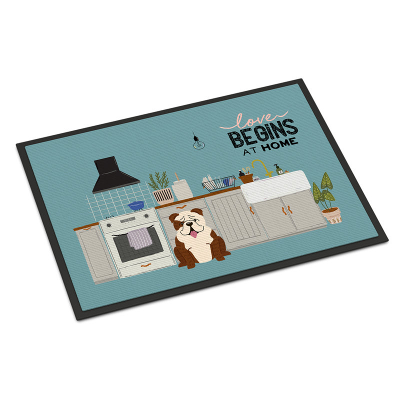 Tapis d'entrée antidérapant Guerriero, Bouledogue anglais blanc bringé, L 18 po x L 27 po