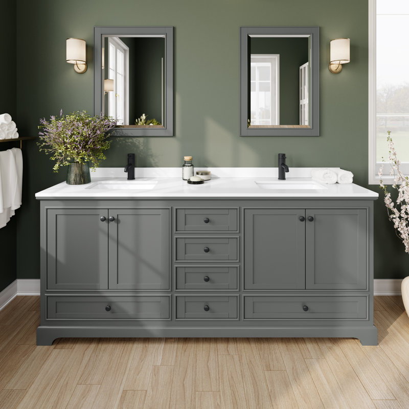 Ensemble de meuble-lavabo double 80 "Deborah, Marbre de culture blanc, Gris foncé, Noir mat