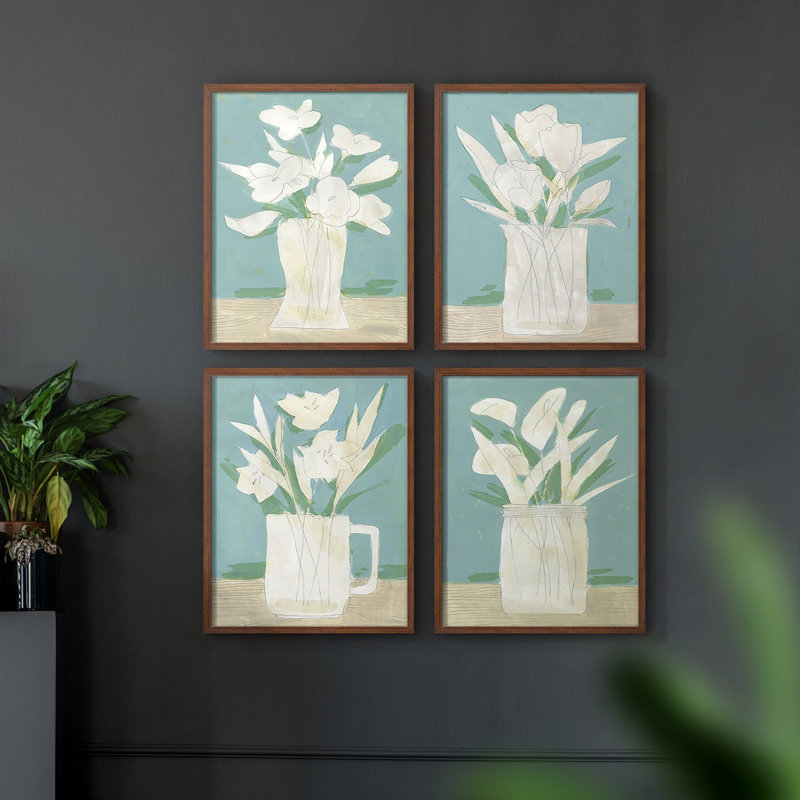 «Mute Spring Arrangement I», ensemble de 4 reproductions encadrées, H 14 po x l 11 po, Noyer