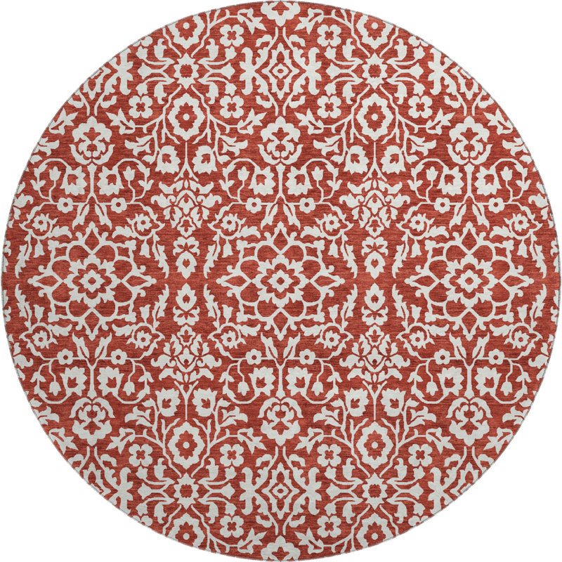 Premium Machine Washable Prisco Red Rug, Round 8'