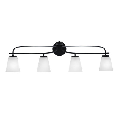 Buchhi Cavella 4 Light Bath Bar Shown In Matte Black Finish With 4.5" Square White Muslin Glass