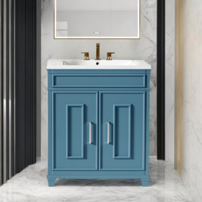 Ensemble de meuble-lavabo autoportant 30 po avec lavabo en céramique, tablette de rangement