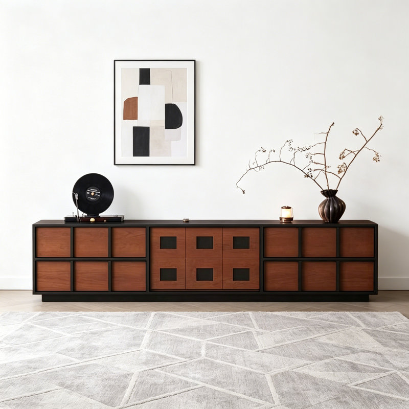 French-style Retro Living Room TV Cabinet, Brown/Black