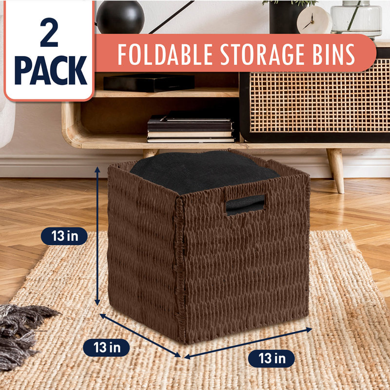 Ensemble de 2 bacs de rangement en osier, 13" H x 13" W x 13" D, Brun