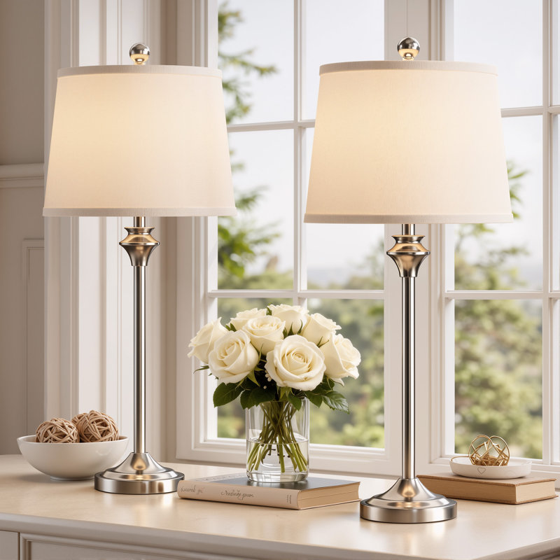 Nadia 26‘’Metal Buffet Lamp, Polished Nickel