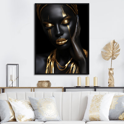 «Black and Gold Feminine Essence Portrait 2», art mural portrait de femme