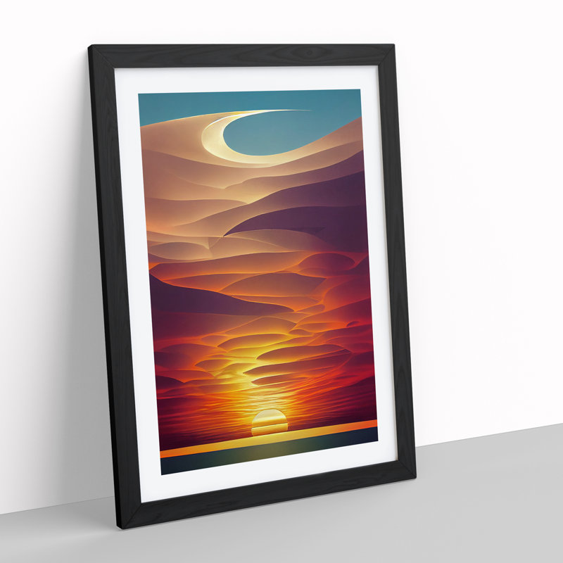 Mystical Abstract Ocean Sunset - Framed Print, Black, 64cm H x 46cm W