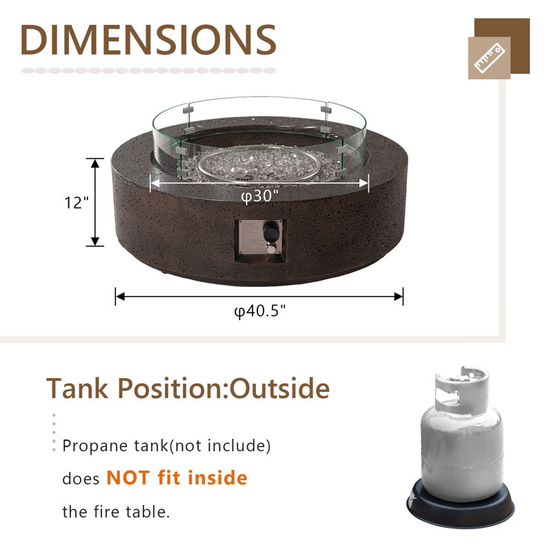 Outdoor Concrete Propane Fire Pit Table, Brown/Gray