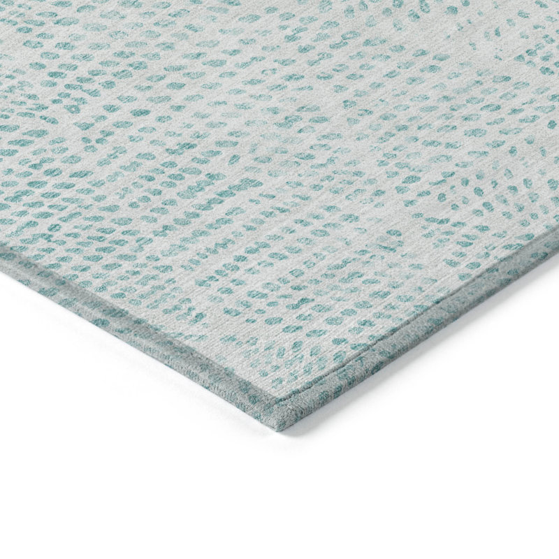 Tapis rond lavable intérieur / extérieur 8 pi Aqua and Ivory