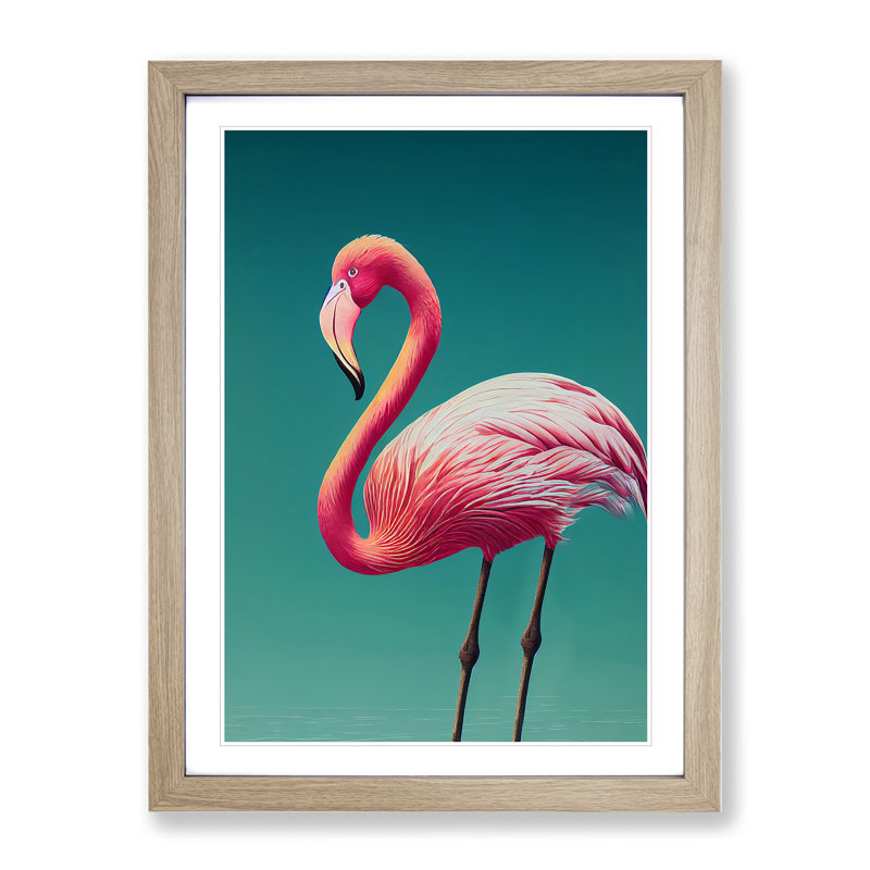 Dignified Flamingo - Single Picture Frame Print, 34cm H x 25cm W x 2cm D, Oak