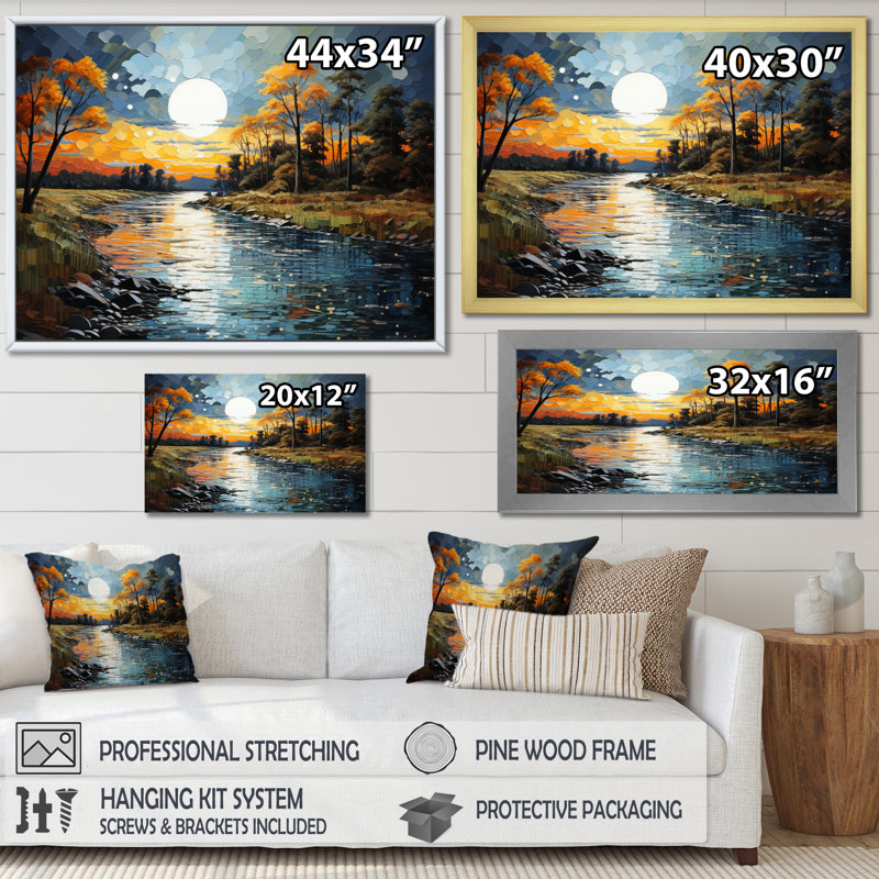" Orange River Silvery Waters I ", 24" H x 32" W x 1" D, Black Floater Framed